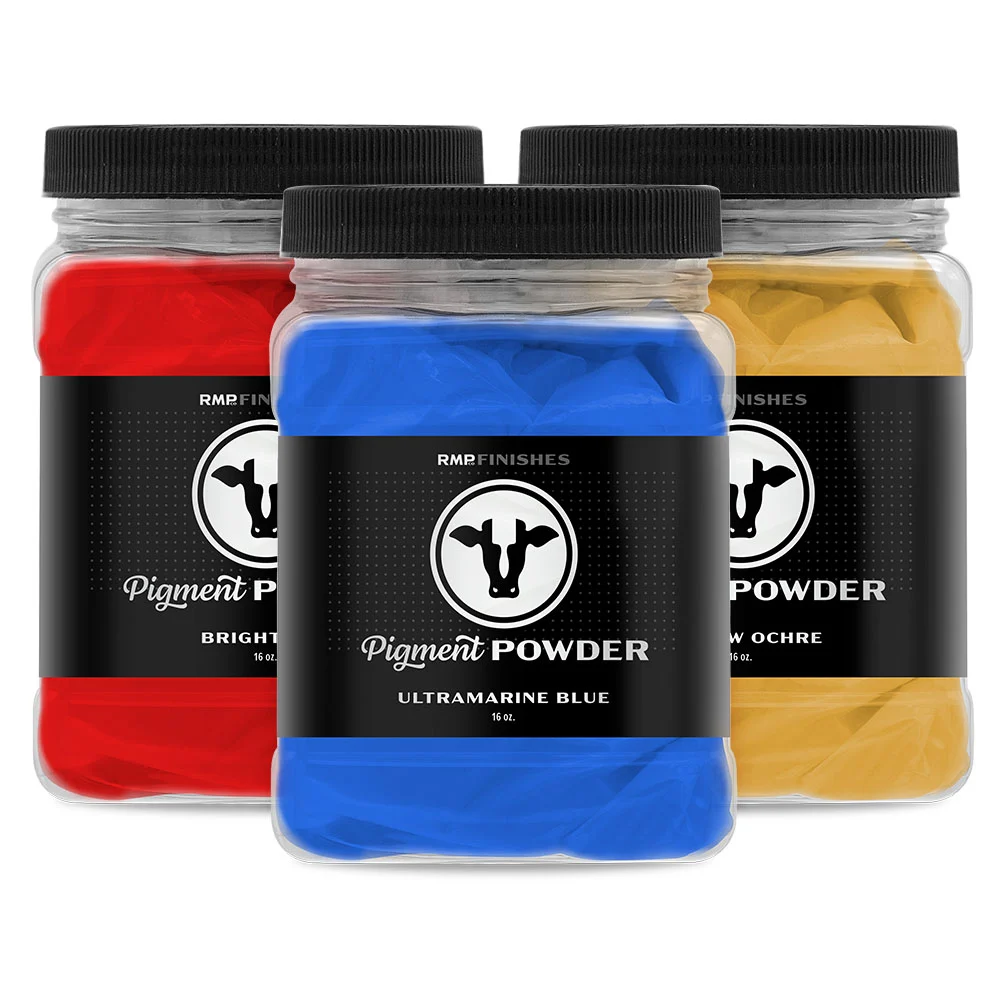 RMP Finishes dry iron oxide Pigment Powders for adding to oils, concrete, and other mediums.